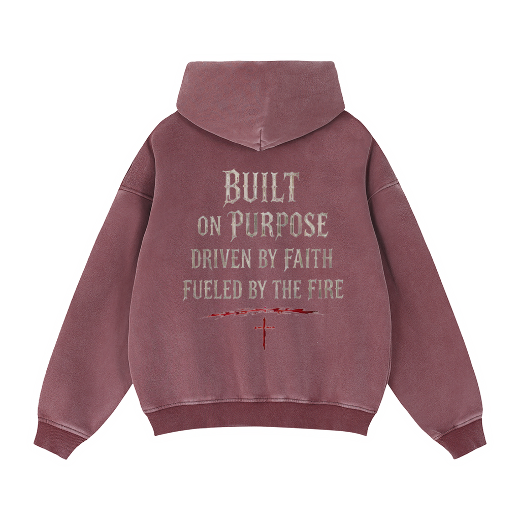 Snow Washed Zip-Through Boxy Fleece Hoodie